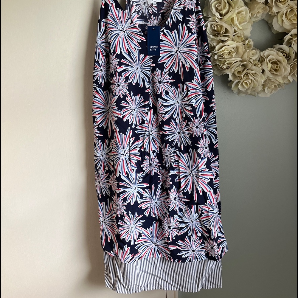 Crown & Ivy Curvy  Woman’s 1x nwt Red White & Cute Tank Dress V Neckline Flyback